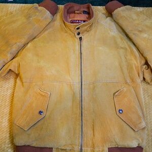 Vintage Phase 2 Yellow Leather Jacket ,Suede Bomber Style ,90s Statement Coat